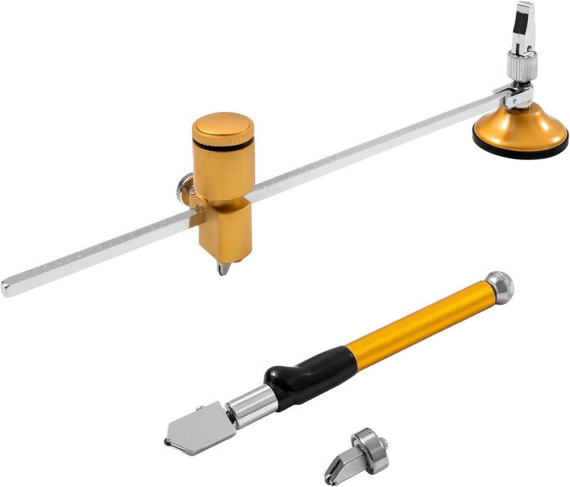 YZCHAIN Circular Glass Cutter, Adjustable Circle Glass Cutting Tools, 360° Cutter Head and Shock-Absorbing Shaft, Ideal for Cutting Glass, Mirrors, Stained Glass - Image 1
